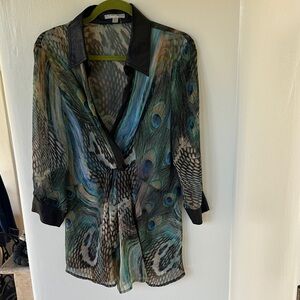 Alberto Makali Black and Blue Sheer Blouse